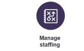 Dark purple circle icon with text "Manage staffing".