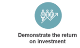 Light blue circle icon with text "Demonsrate the return on investment".