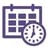 Purple icon of a calendar and a clock.